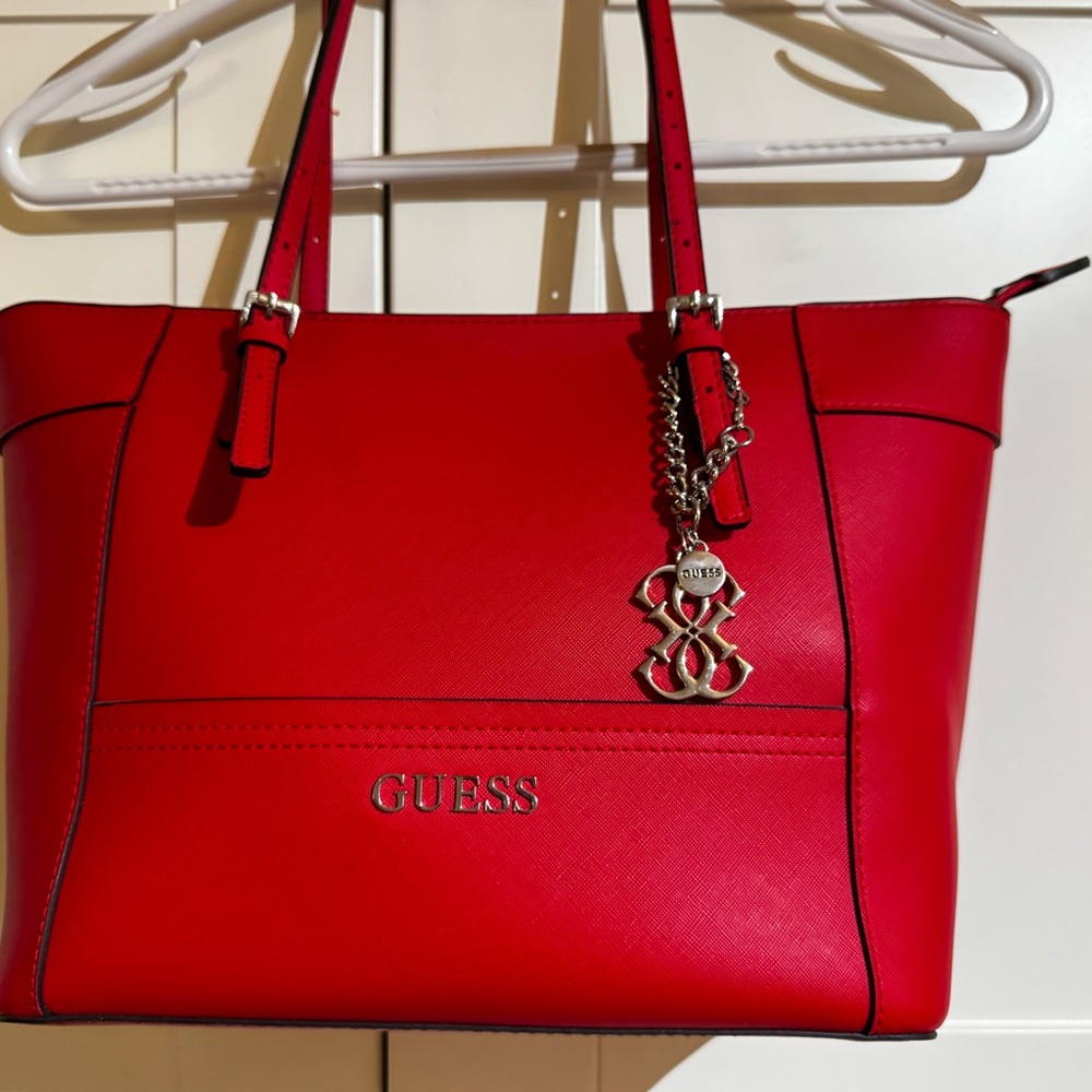 Guess Red Tote Bag with Gold Charm